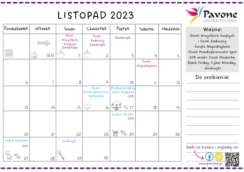 LISTOPAD - kalendarz Pavone