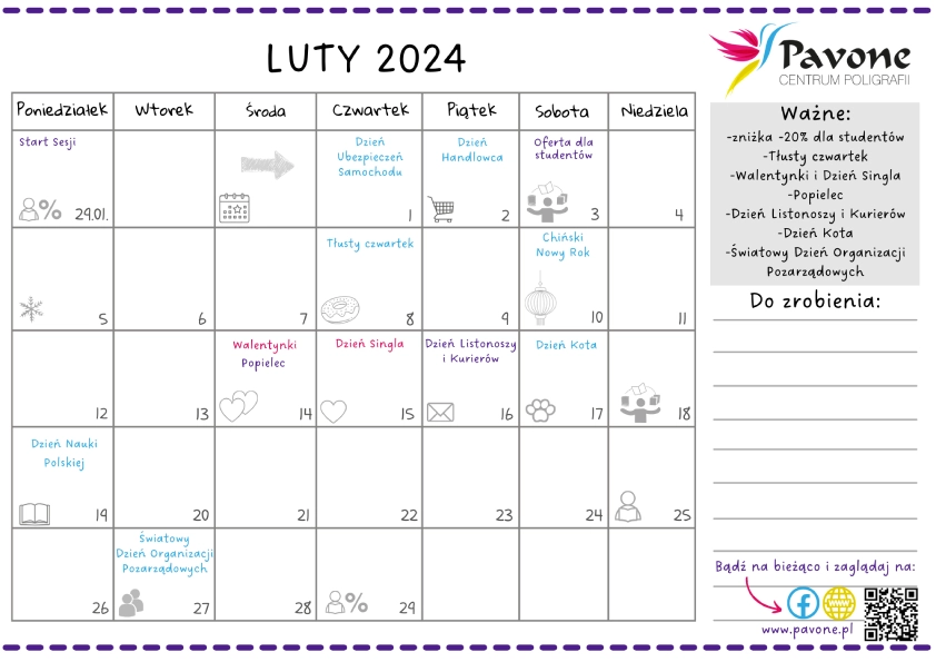 LUTY - kalendarz Pavone