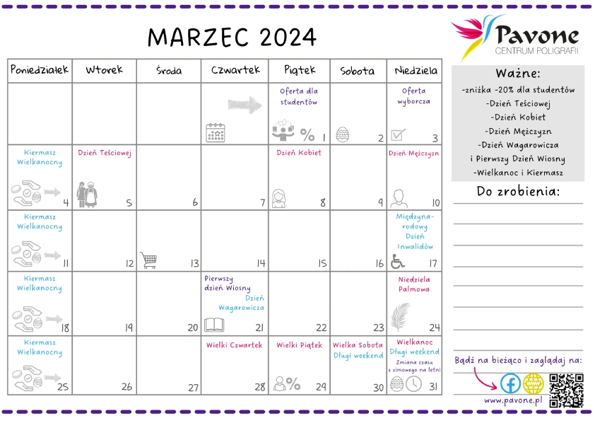 MARZEC - kalendarz Pavone